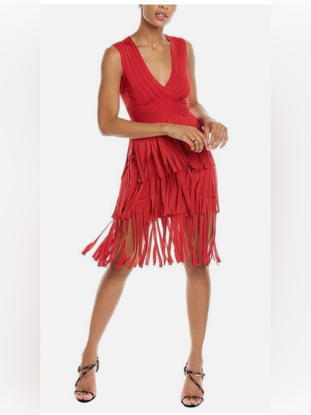 Herve Leger THE GRACIE MIDI DRESS OPC8396732 Lipstick Red NWT